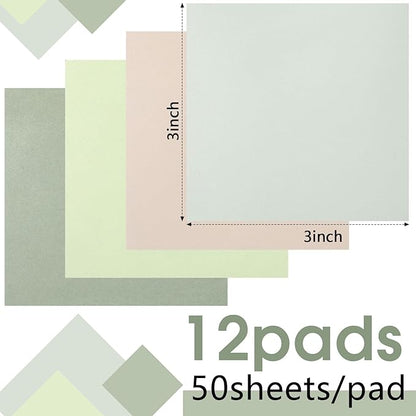 Thenshop 12 Pads Sage Green Sticky Notes 3''x3'', Self Stick Notes Pads Sage - Image 2