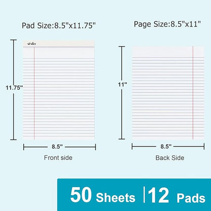 ViVin Legal Pads 8.5 x 11 Inch, Wide Ruled Note Pads, 12 Pack, 50 Sheet/Pad - Image 2