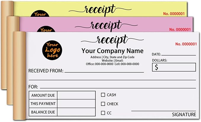 Custom Invoice Book in 3-Part /2-Part Receipt Book by Wasetell