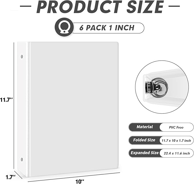 3 Ring Binder 1 Inch, PANDRI 6 Pack 1-Inch Binder Fits Letter Size 8.5'' x 11'' - Image 2