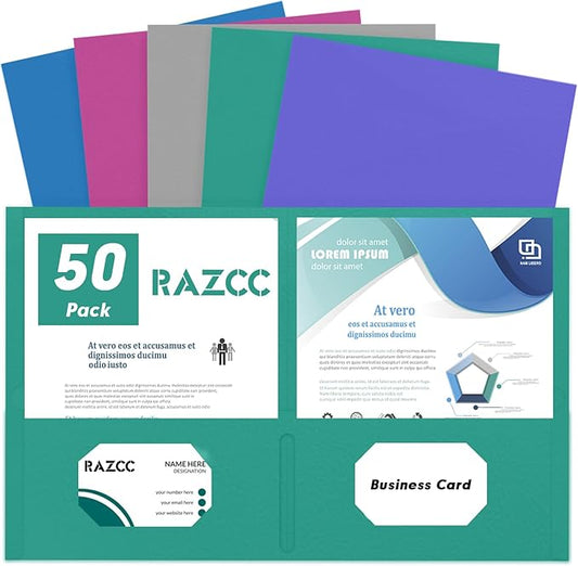 Two Pocket Folders, RAZCC 50 Pack 2 Pocket Folders Fit Letter Size Paper by RAZCC