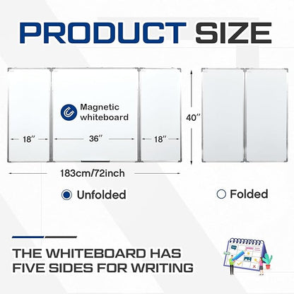 72” x 40” Foldable Whiteboard Dry Erase Board Large Tri Folding Whiteboard - Image 2