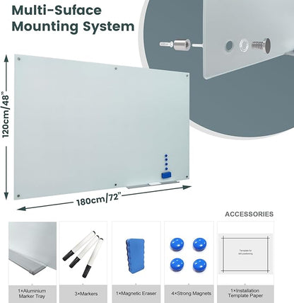 Magnetic Frosted Glass Whiteboard 48"x72" Glass Dry Erase Board 48"x72" Wall - Image 5
