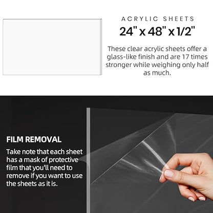 CALPALMY 1/2" Thick Clear Acrylic Sheets 24" x 48", Pre-Cut Plexiglass Sheets - Image 2