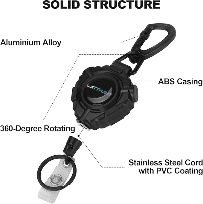 LATTHANT Badge Holder Retractable Clip, Heavy Duty Retractable Keychain - Image 3