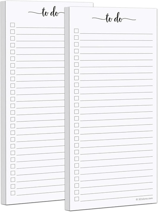321Done 2-Pack Skinny To Do List Notepad, Made in USA by 321Done