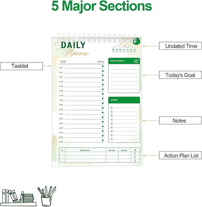 To Do List Notebook Daily Planner A5 CheckList Pad 52 Sheets, 5.9" x 8.2" Daily - Image 2