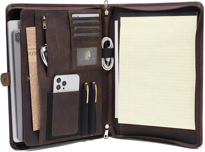 Geslun Genuine Leather Portfolio, Legal Size 8.5 x 14 Pad Holder, Business by Geslun