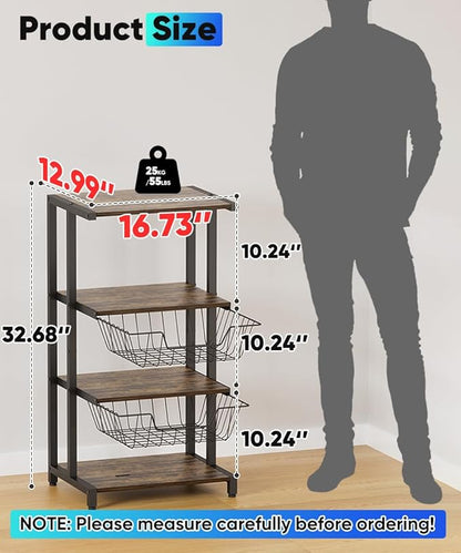 Ardier Media Stand with Two Detachable Baskets, 4-Tier AV Media Stand Corner - Image 2