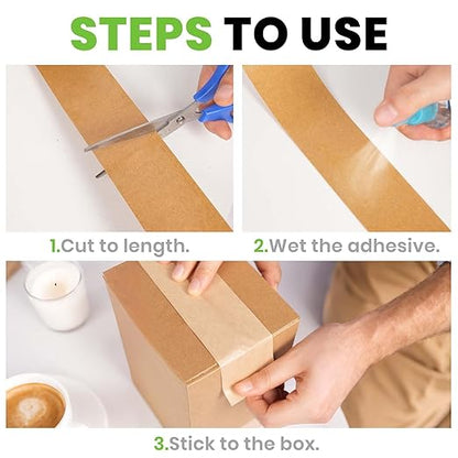 ADHES Water Activated Tape 2" x 55yds, 3 Rolls, Reinforced Kraft Gummed Paper - Image 6
