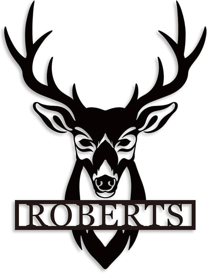 Personalized Deer Head Metal Sign | Christmas Deer | Custom Metal Deer Sign | by ENFODREAM