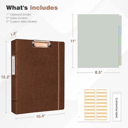 Ospelelf 3 Ring Binder with Clipboard, 1 Inch Leather, Letter Size, 5 Tab - Image 3