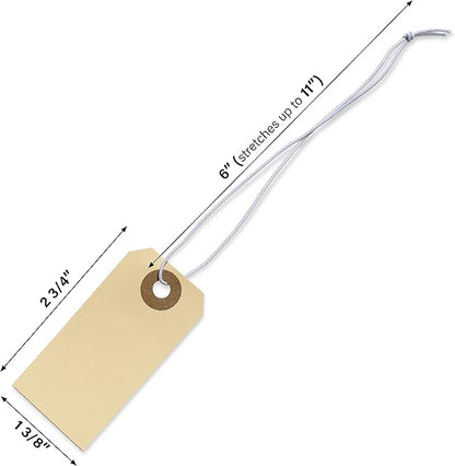Paper Tags with Strings Attached Elastic- #1, 2 3/4” x 1 3/8”, Box of 500 - Image 4