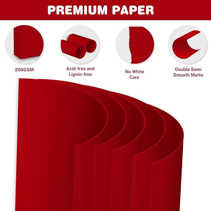 Cardstock 8.5 X 11, 40 Sheets Christmas Red Card Stock, 75lb/ 200gsm Copy Paper - Image 3