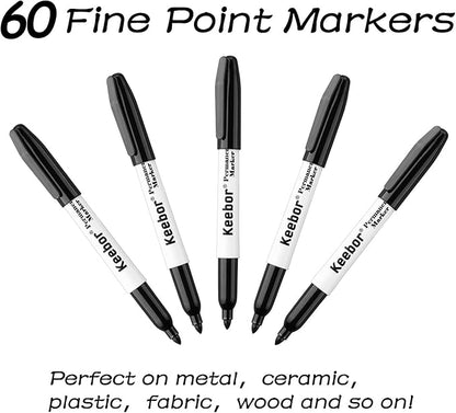 Keebor Permanent Markers Bulk, 60 Pack Black Permanent Markers, Quick Drying & - Image 3