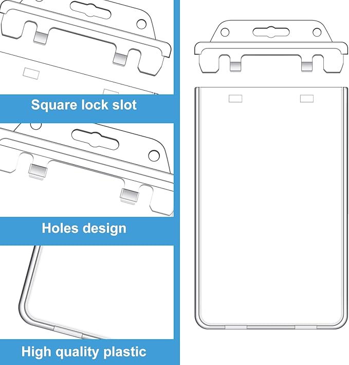 Tinlade 100 Pack Permanent Locking Hard Plastic Badge Holder Vertical Clear ID - Image 3