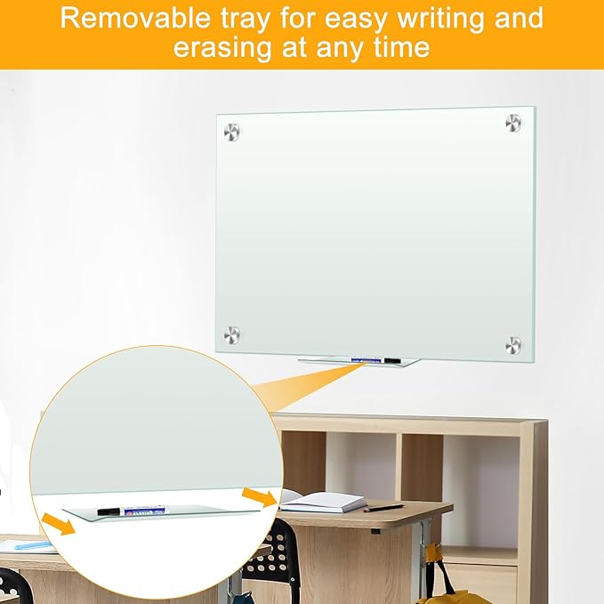 H-Qprobd White Board 24”x18“ Magnet Dry Erase Boards Frameless Magnetic Glass - Image 2