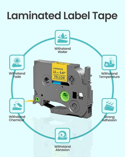 2-Pack Label Maker Tape 12mm 0.47" Yellow Replacement - Image 5