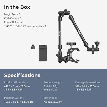 SMALLRIG 22" Magic Arm Clamp, Overhead Phone Mount Holder Stand, Flexible Desk - Image 9