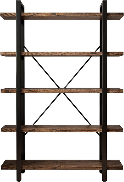 5-Tier Industrial Style Solid Wood Bookcase and Book Shelves, Rustic Wood and - Image 7