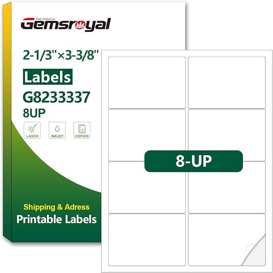 Gemsroyal 2-1/3”×3-3/8”Printable Name Tags Self Adhesive, 2-1/3×3-3/8 White by Gemsroyal