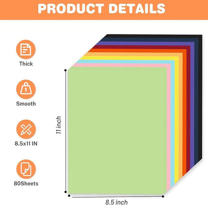 Cardstock 8.5 X 11, 80 Sheets 10 Colors Card Stock, 75lb/ 200gsm Copy Paper - Image 2