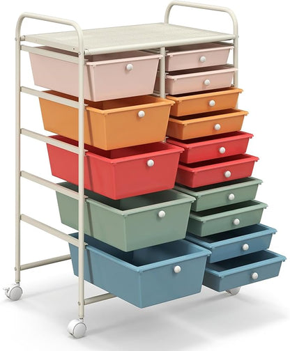 HAPPYGRILL 15-Drawer Rolling Cart, Storage Carts - Image 8
