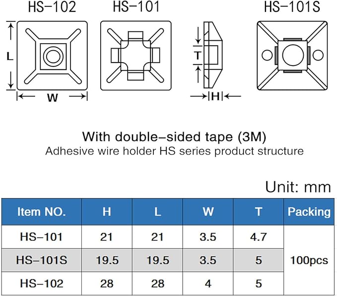 XHF 100 PCS 1.1" White Self Adhesive Cable Zip Tie Mounts Wire Cable Clips - Image 5