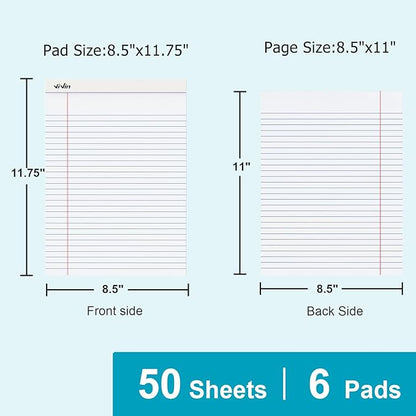 ViVin Legal Pads 8.5 x 11 Inch, Wide Ruled Note Pads, 6 Pack, 50 Sheet/Pad - Image 2