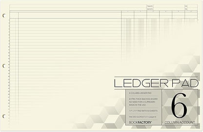 BookFactory Ledger Pad/Large 6 Column Accounting Ledger Columnar Pads by BookFactory