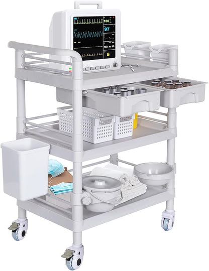 Mobile Medical Carts 3 Tier Professional Utility Cart 330 LBS Max Load Rolling by Enocreay