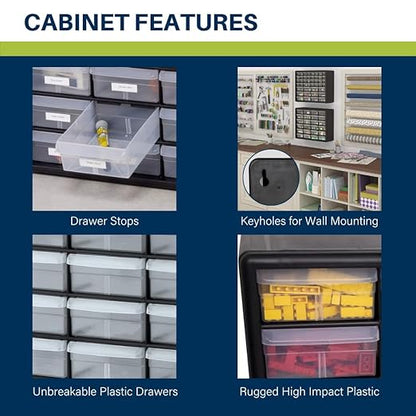 Akro-Mils 24-Drawer Plastic Storage Cabinet | 20" W x 6" D x 16" H | Black | - Image 4