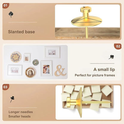 50pcs Gold Thumb Tacks for Picture Hangers - Image 3