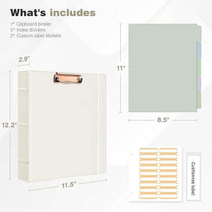 Ospelelf 3 Ring Binders with Clipboard 2 Inch, Leather Clipboard Binder - Image 3