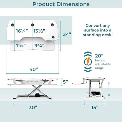 VERSADESK® Electric Standing Desk Converter, 40 Inch Large PowerPro™ Height - Image 4