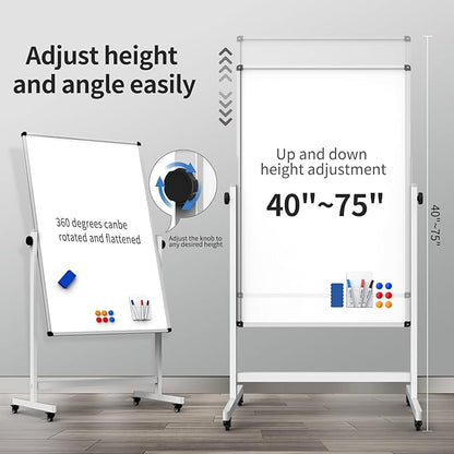 40x28 Inches Mobile Whiteboard, Double Sided Magnetic Dry Erase Board Height - Image 3