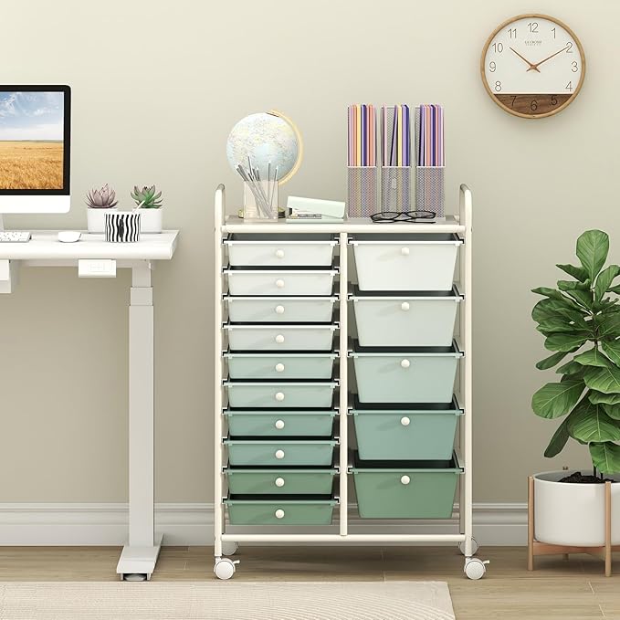 COSTWAY 15-Drawer Rolling Storage Cart, Mobile Utility Cart - Image 2