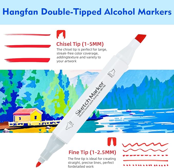 HOMESILMO-48 Color Double Head Alcohol Marker Set, Fine Chisel, Dual Effect - Image 2