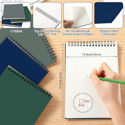 Engrowtic 6 Pack Graph Paper Spiral Notepad A5 Top Wirebound Notepad Grid - Image 2