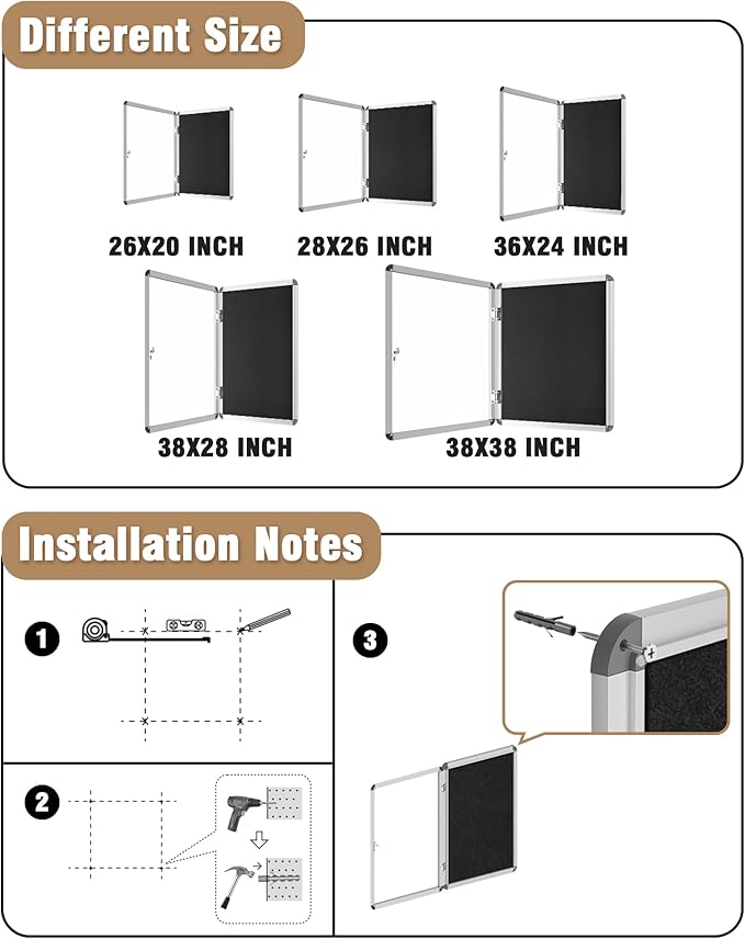 Mifuro 36"x24" Enclosed Bulletin Board, Lockable Weather-Resistant Aluminum - Image 4