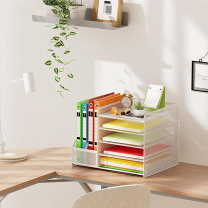 Marbrasse Desk Organizer with File Holder, 5-Tier Paper Letter Tray, Mesh Desk - Image 5
