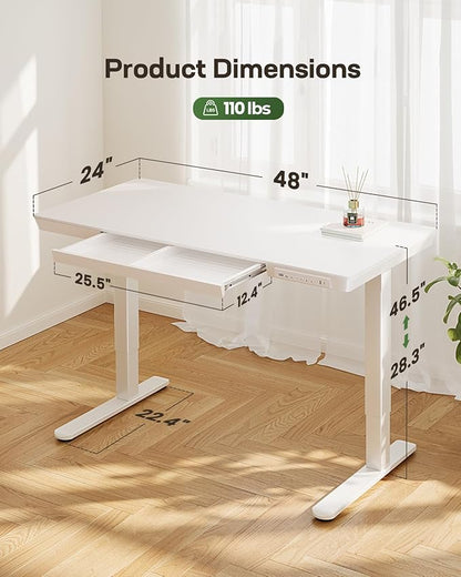 Marsail Standing Desk with Drawer, 48 x 24 inch Whole Piece Tabletop Electric - Image 3