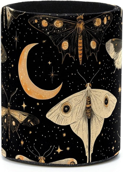 Leather Pen Holder for Desk, Butterflies Moth Moon Pencil Cup Desktop Organizer by Unknown