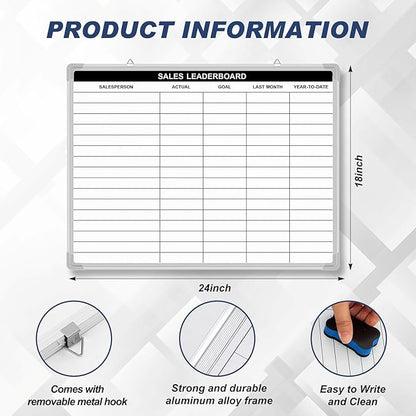 Lined Whiteboard Blank Grid Aluminum Frame Dry Erase Board Reusable Wall - Image 2