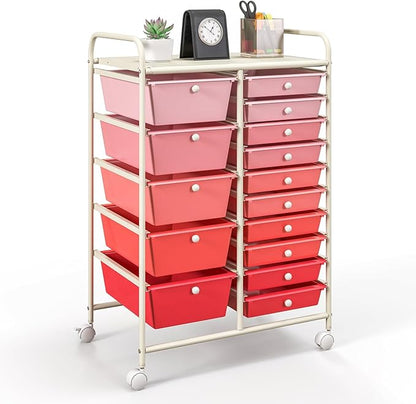 GOFLAME 15-Drawer Rolling Storage Cart, Craft Storage Cart by GOFLAME