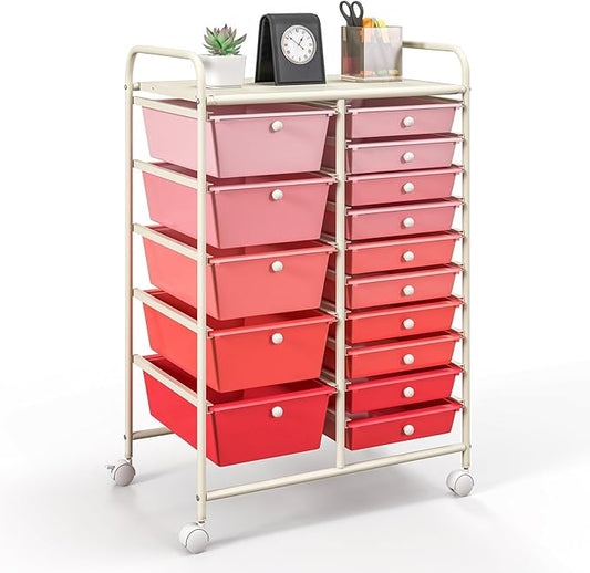 GOFLAME 15-Drawer Rolling Storage Cart, Craft Storage Cart by GOFLAME