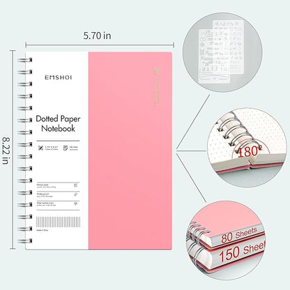 EMSHOI A5 Spiral Notebook Bullet Dotted journal, Small 5.7" X 8.22", 300 - Image 2