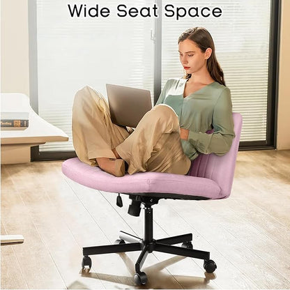 PUKAMI Criss Cross Chair with Wheels, Fabric Padded Armless Cross Legged Office - Image 3
