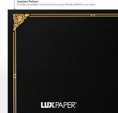 LUXPaper 9.5" x 12" Certificate Holders | Black Linen | Embossed Gold Foil - Image 6