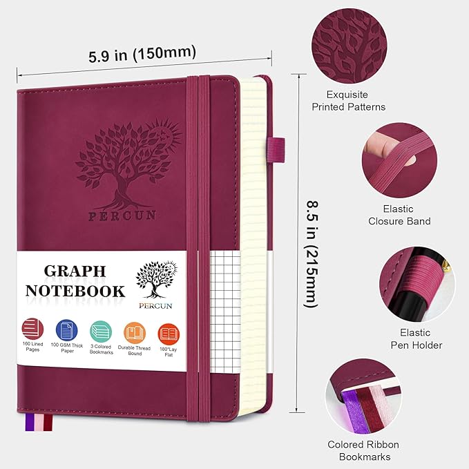 PERCUN Graph Paper Notebook, 160 Pages Grid Journal - Image 2